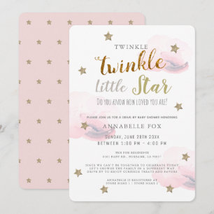 Convite Chá de fraldas de Garota Rosa Rosa Brilhante
