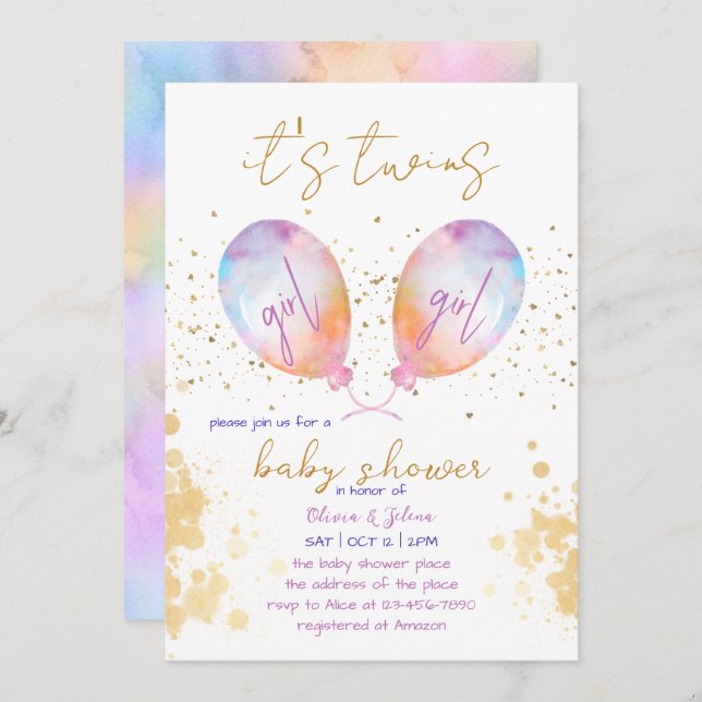 Convite Chá de fraldas de Garota Rosa-Rosa-Cana-de-Água (Frente/Verso)