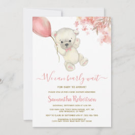 Convite Chá de fraldas de Garota Rosa-Rosa do Urso Polar u