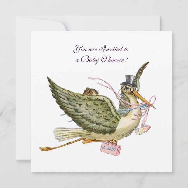 Convite CHÁ DE FRALDAS de GAROTA STORK ,Champanhe Branco C (Frente)