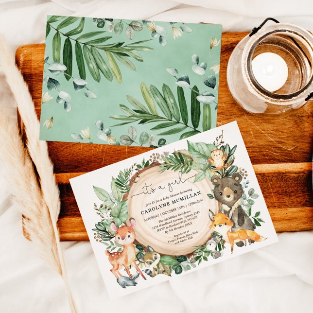 Convite Chá de fraldas de Garota Verde de Animais da Flore (Criador carregado)