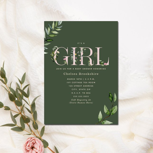 Convite Chá de fraldas de Garota Verde Eucalyptus (Criador carregado)