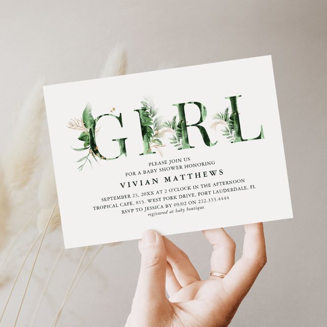 Convite Chá de fraldas de GAROTAS Douradas e Verde Botânic (Criador carregado)