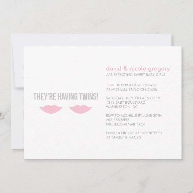 Convite Chá de fraldas de Garotas Gêmeas (Frente)