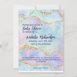 Convite Chá de fraldas de Garotas Roxas Brilhantes de Aqua