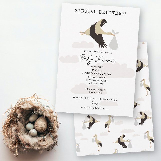 Convite Chá de fraldas de Garotinha de Stornborn (Stork Newborn Baby Boy Girl Baby Shower Invitation)