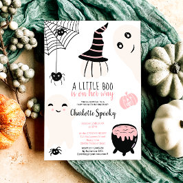 Convite Chá de fraldas de garotinha rosa-rosa do Halloween