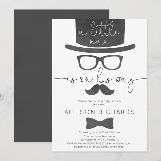 Convite Chá de fraldas de garotinho (Frente/Verso)