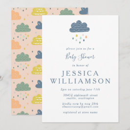 Convite Chá de fraldas de Garoto Azul de Pêssego