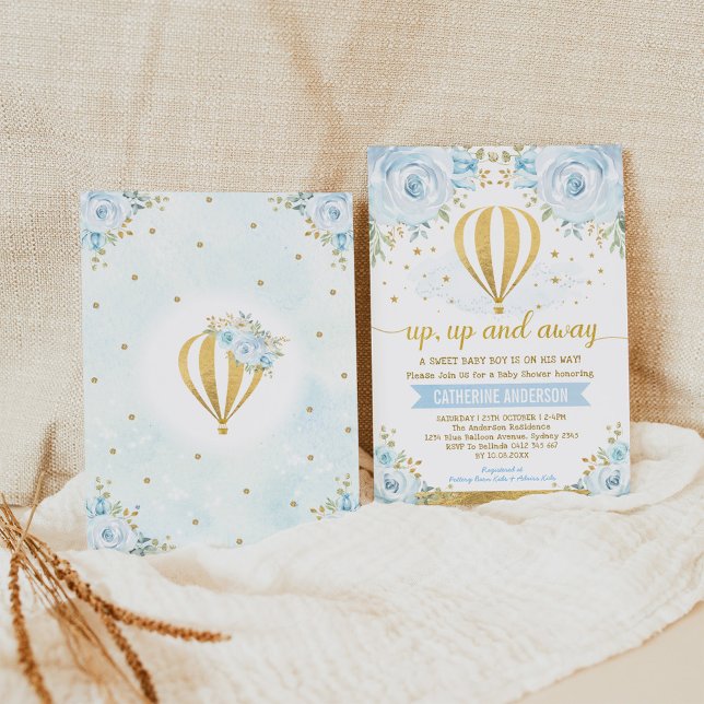 Convite Chá de fraldas de Garoto de Balão de Ar Quente par (Criador carregado)