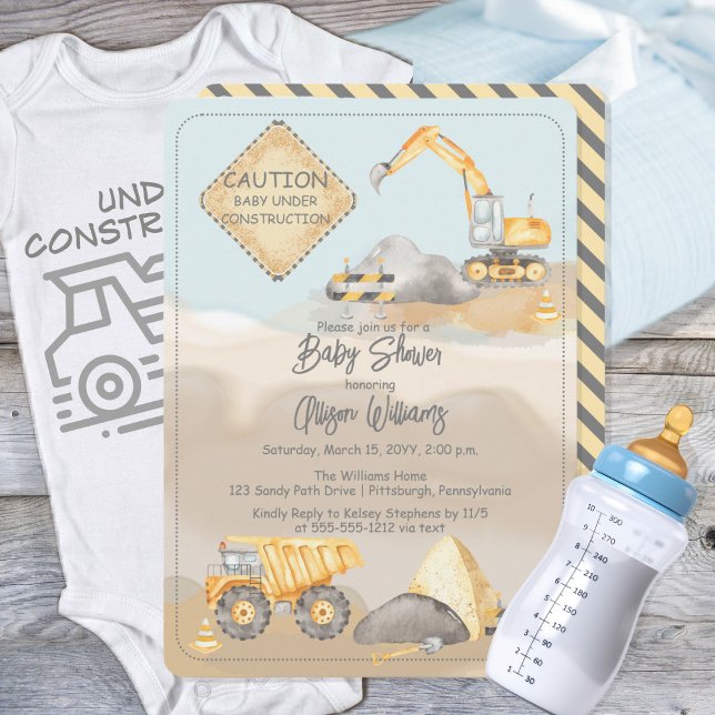 Convite Chá de fraldas de Garoto de Bomba de Construção (Construction Dump Truck Boy Baby Shower Invitation)