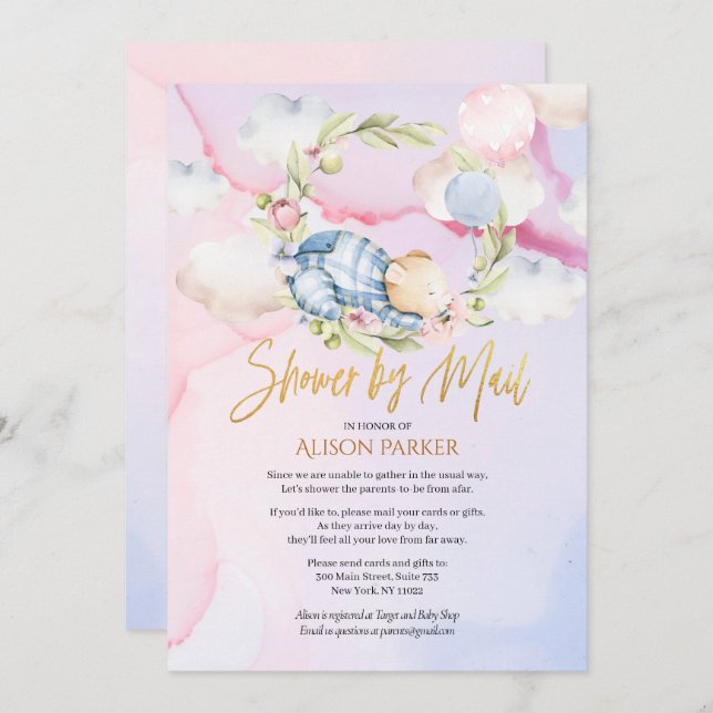 Convite Chá de fraldas de Garoto de Urso de Teddy da Flore (Frente/Verso)