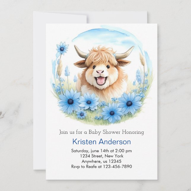 Convite Chá de fraldas de Garoto de Vaca do Planalto Meado (Frente)