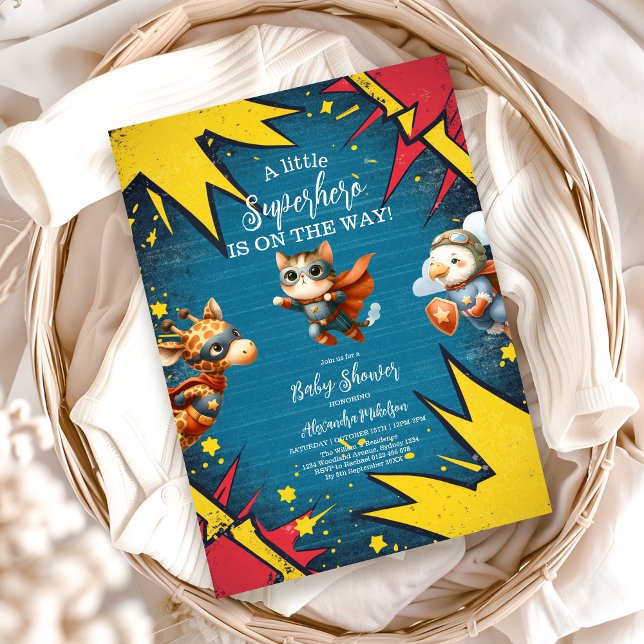 Convite Chá de fraldas de Garoto dos Animais Super Heróis (Criador carregado)
