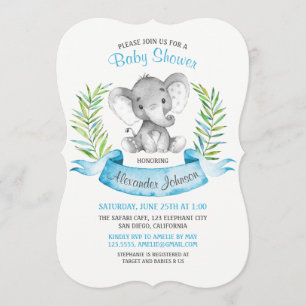 Convite Chá de fraldas de Garoto Elefante de Aquarela
