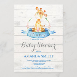 Convite Chá de fraldas de Garoto Russo Girafa Azul de Con