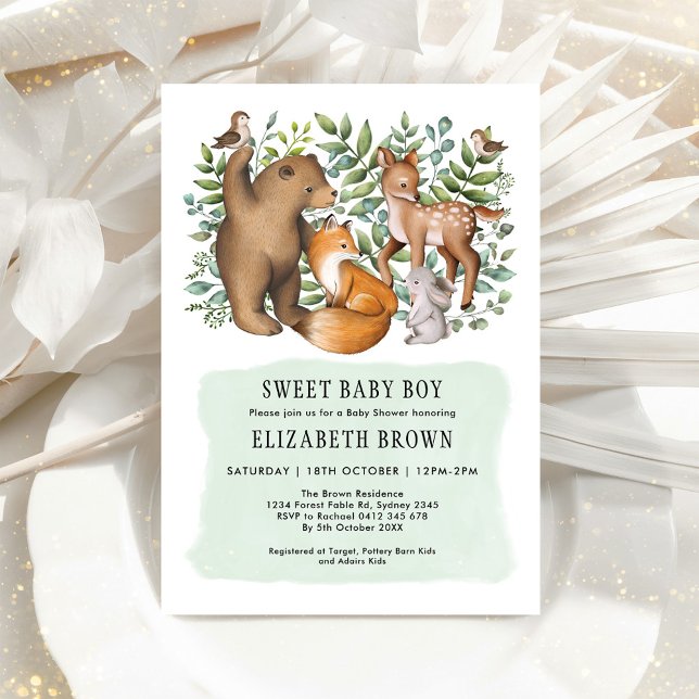 Convite Chá de fraldas de Garotos de Animais da Floresta (Criador carregado)