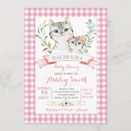 Convite chá de fraldas de gatinho, garota rosa