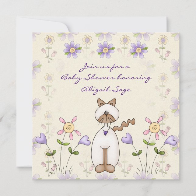 Convite Chá de fraldas de Gato e Flores (Frente)