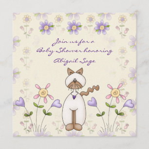 Convite Chá de fraldas de Gato e Flores