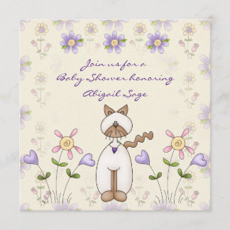 Convite Chá de fraldas de Gato e Flores