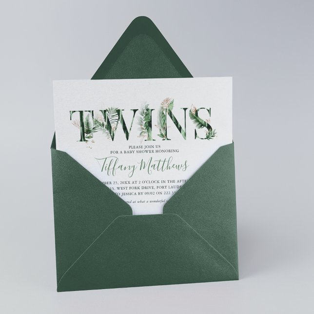 Convite Chá de fraldas de Gêmeos Tropicais Botânicos (Criador carregado)