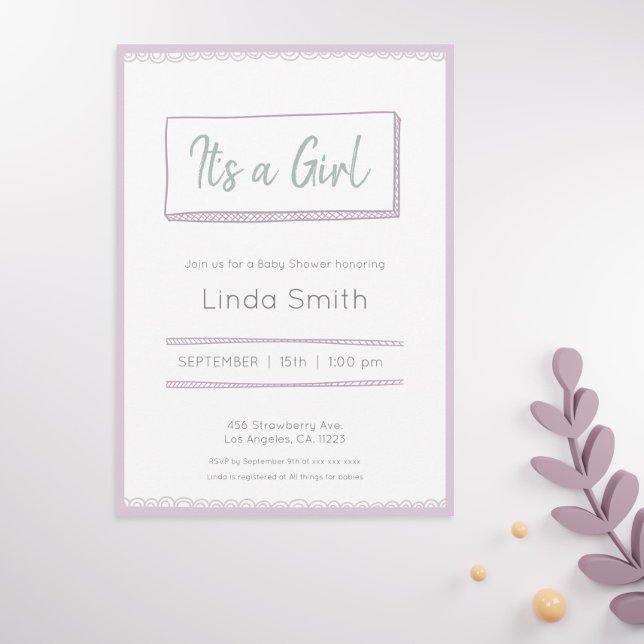 Convite Chá de fraldas de Gênero de Portas Mínimas Roxo Ro (Criador carregado)