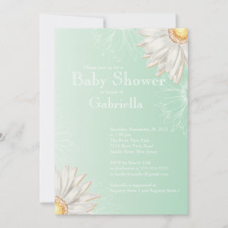 Convite Chá de fraldas de Gerbera Daisy Verde e Branco Mod