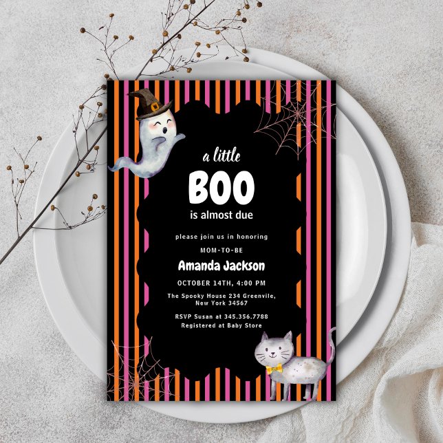 Convite Chá de fraldas De Ghost Ghost Colorido (Colorful A Little Boo Ghost Cat Baby Shower Invitation)