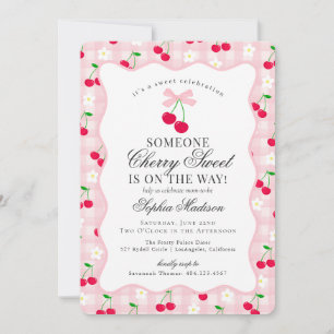 Convite Chá de fraldas de Gingham, Arco de coquete rosa, C