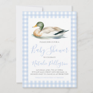 Convite Chá de fraldas de Gingham Azul do Pato Meridional