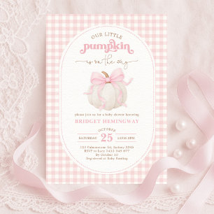 Convite Chá de fraldas de Gingham Girl Arco Rosa Coquette 