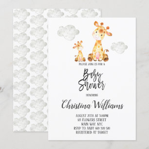 Convite Chá de fraldas de Girafa Bonita Cinza Neutro Mãe e
