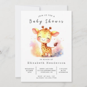 Convite Chá de fraldas de Girafa Imprimível Whimsy