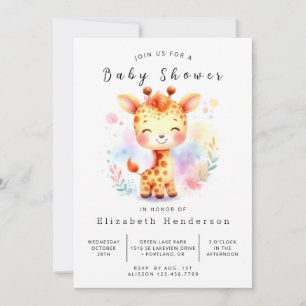 Convite Chá de fraldas de Girafa Personalizada Whimsy
