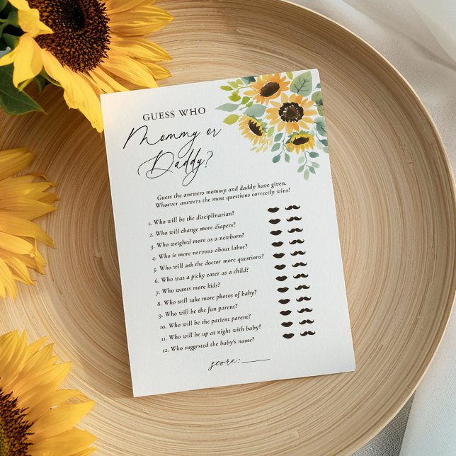 Convite Chá de fraldas de girassol adivinha quem Mamãe ou  (Criador carregado)