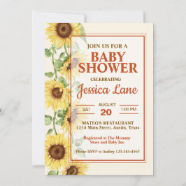 Convite Chá de fraldas de girassol elegante