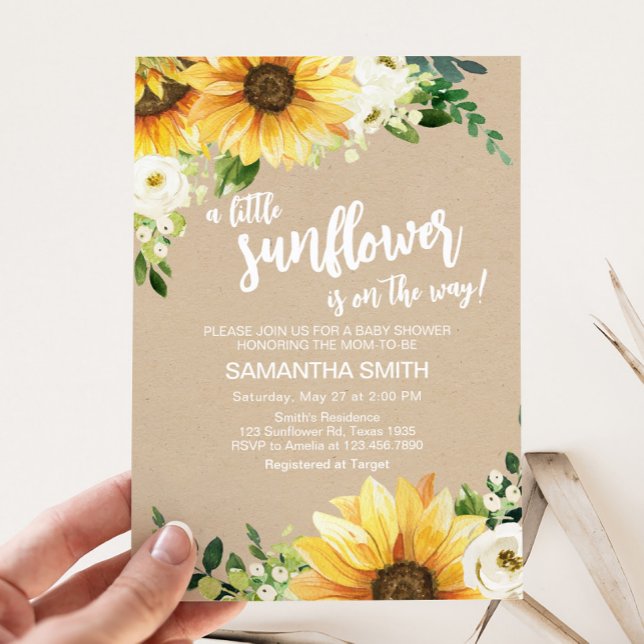 Convite Chá de fraldas de girassol floral russo (Rustic Sunflower Baby Shower Invitation)