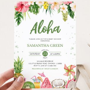 Convite Chá de fraldas de Girl Aloha Hawaiian