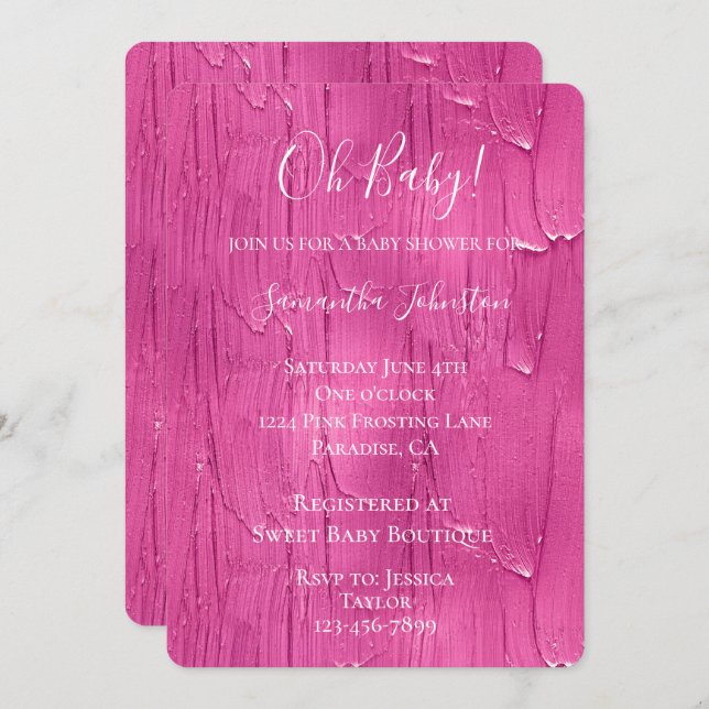 Convite Chá de fraldas de Glacé de Bolo Rosa Chic (Frente/Verso)