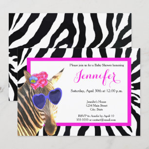 Convite Chá de fraldas de glamour da selva de zebra