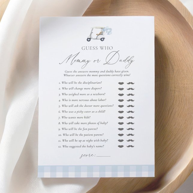 Convite Chá de fraldas de Golfe adivinha quem Mamãe ou Pai (Criador carregado)