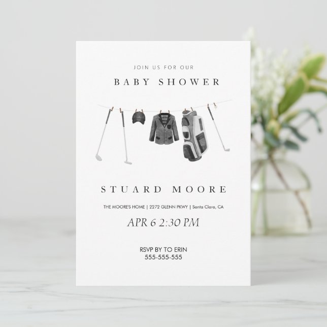 Convite Chá de fraldas de golfe mínimo moderno (Em pé/Frente)