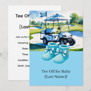 Convite Chá de fraldas de golfe para menino com carrinho d