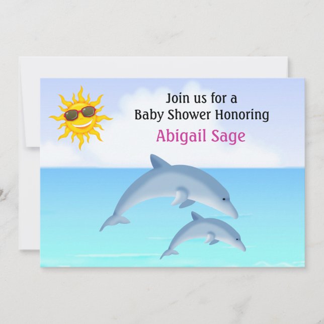 Convite Chá de fraldas de golfinho bonito convida para gar (Frente)
