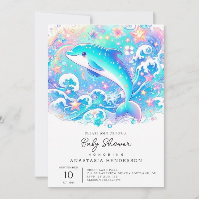 Convite Chá de fraldas de golfinho cômodo (Frente)