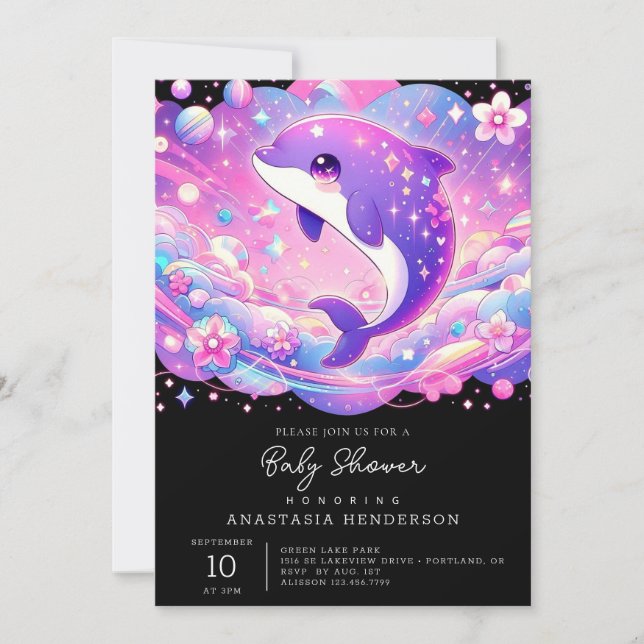 Convite Chá de fraldas de golfinho entonado (Frente)