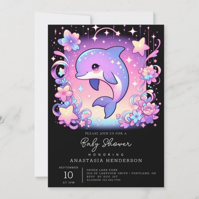 Convite Chá de fraldas de golfinho majestoso (Frente)