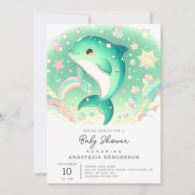 Convite Chá de fraldas de golfinho simples (Frente)