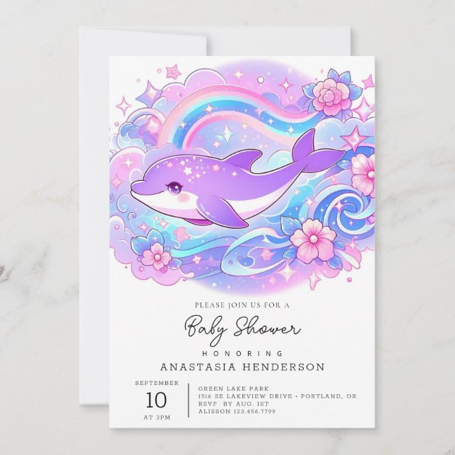 Convite Chá de fraldas de golfinho simples e adorável (Frente)